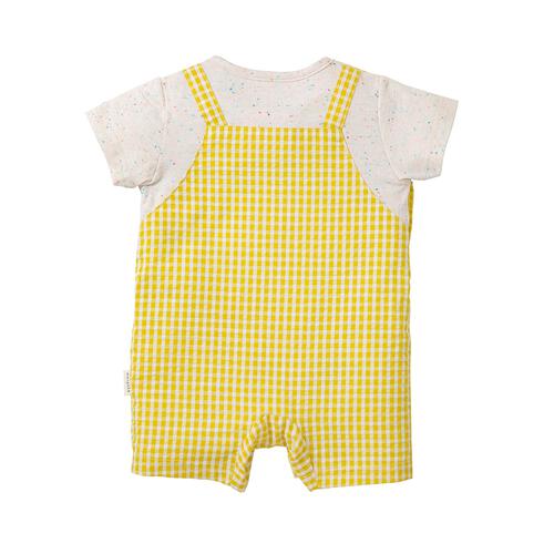 monpoke モンポケ 半袖ロンパース ギンガムチェック サロペット型 イエロー&times;70cm 