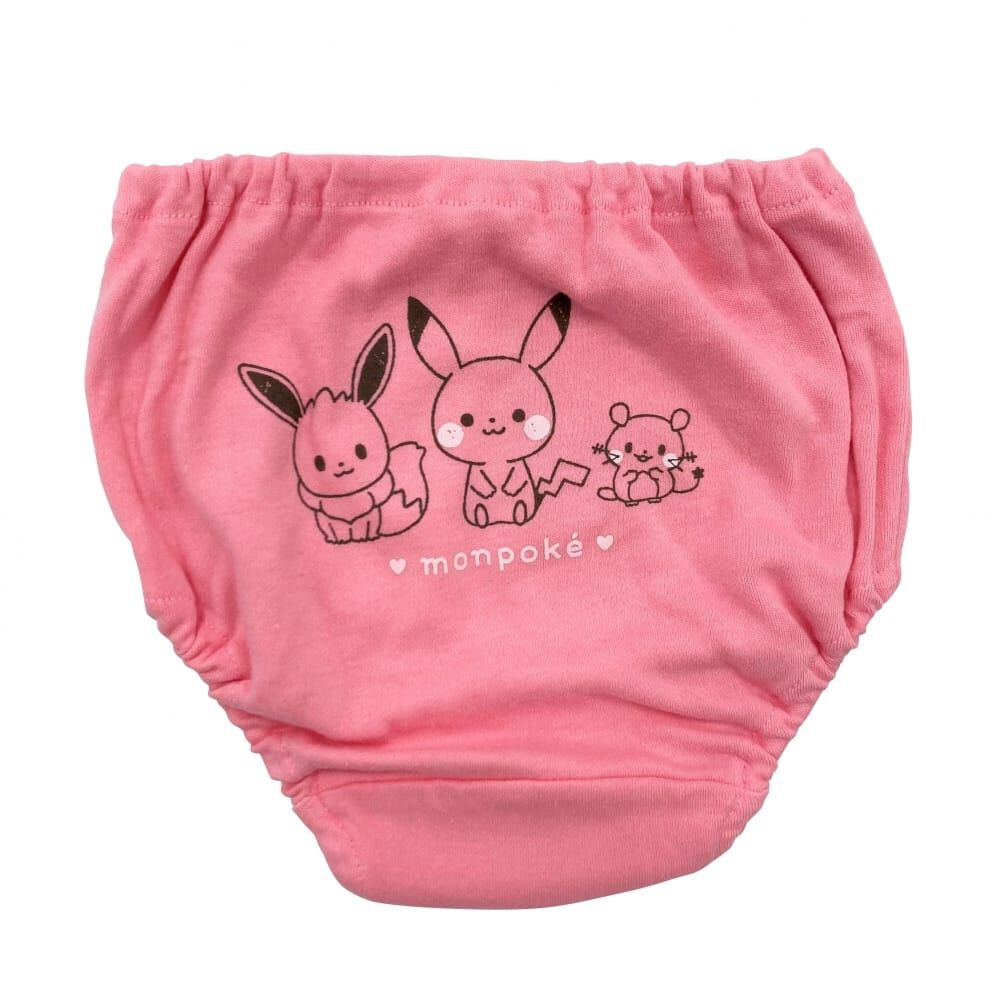 monpoke モンポケ 3枚組ショーツ 総柄×ワンポイント(ピンク×100cm
