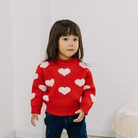 RAT-A-TATR ラッタッター ケーブルニット ループ編み柄 ハート レッド&times;90cm