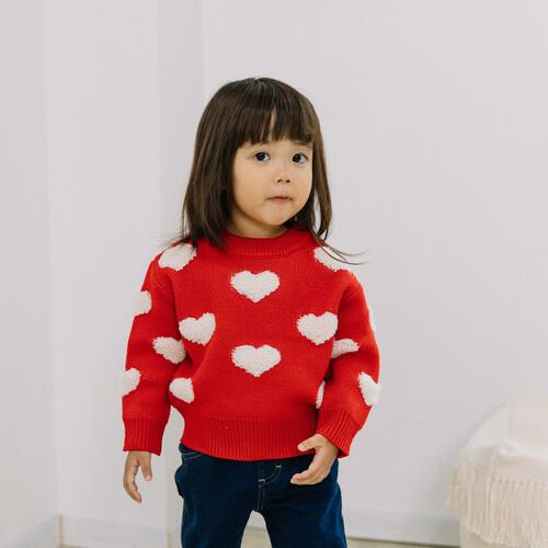 RAT-A-TATR ラッタッター ケーブルニット ループ編み柄 ハート レッド&times;90cm