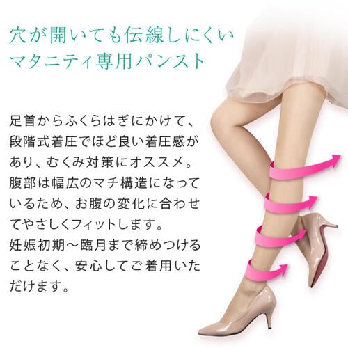 伝線しにくい+着圧パンスト2枚組（ナチュラルベージュ×M～L）