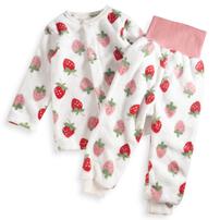 長袖腹巻パジャマ フリース イチゴ柄 レッド×90cm