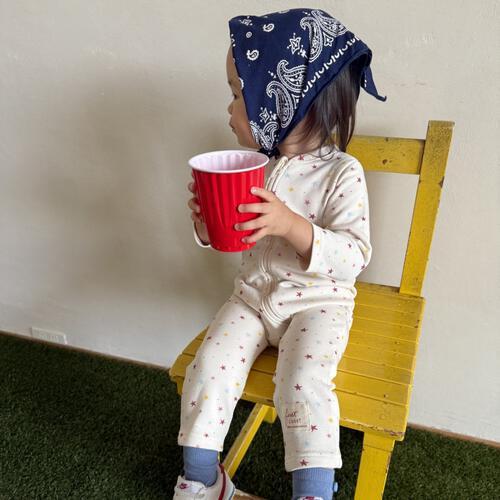 【FirstCloset×mioさん】 長袖ファスナーオール 星柄 裏毛 ナチュラル×70cm ベビーザらス限定