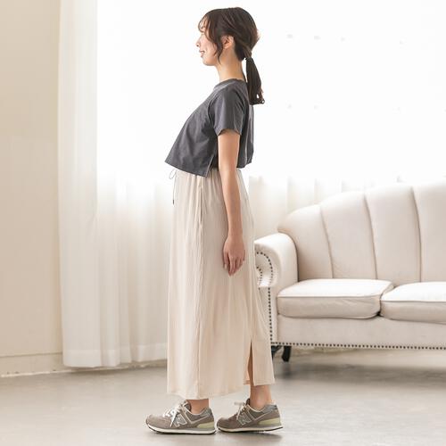 ランダムテレコマキシスカート ライトベージュ M-L