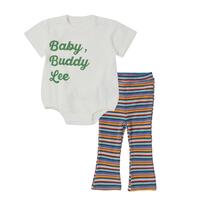 BUDDYLEE 半袖ボディスーツ&times;レギンス ロゴ ボーダー ホワイト&times;80cm