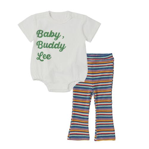 BUDDYLEE 半袖ボディスーツ&times;レギンス ロゴ ボーダー ホワイト&times;80cm