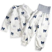 長袖腹巻パジャマ フリース リボン柄 グレー×80cm