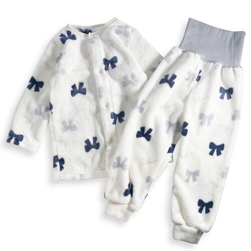 長袖腹巻パジャマ フリース リボン柄 グレー×80cm