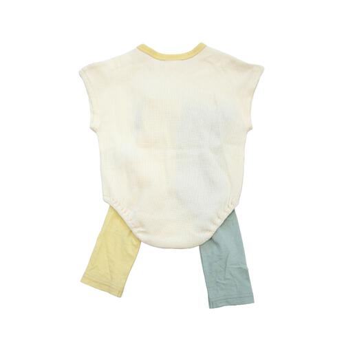 FirstCloset 半袖ロンパース レギンス付き ワッフル&times;天竺 お目目 ナチュラル&times;70cm