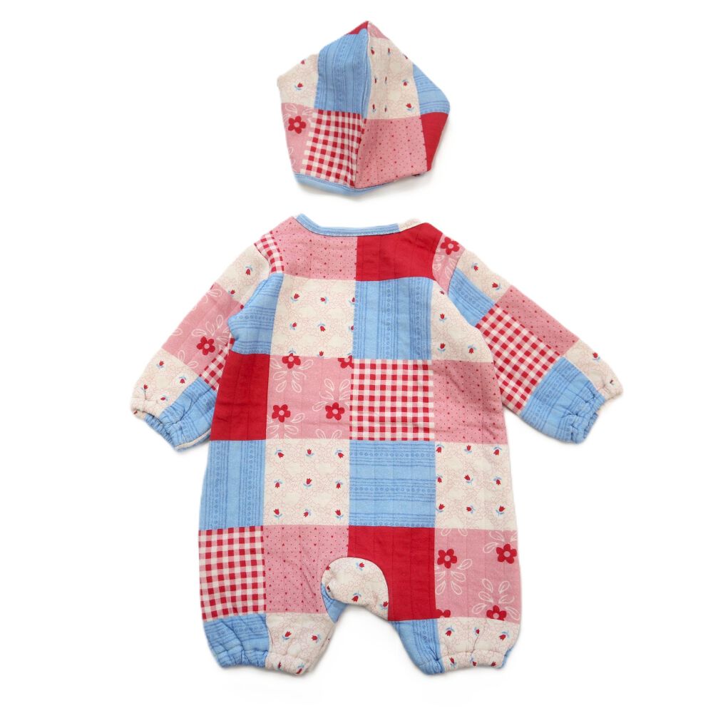 FirstCloset×mioさん】 長袖ロンパース ボンネット付き キルト ピンク