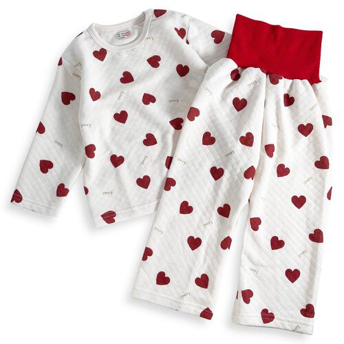 長袖腹巻付きパジャマ ニットキルト ハート柄 レッド&times;80cm ベビーザらス限定