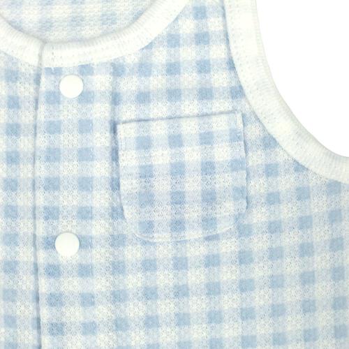 2枚組袖なし前開きロンパース肌着 防汚 ギンガム&times;くじら パステルブルー&times;80cm ベビーザらス限定