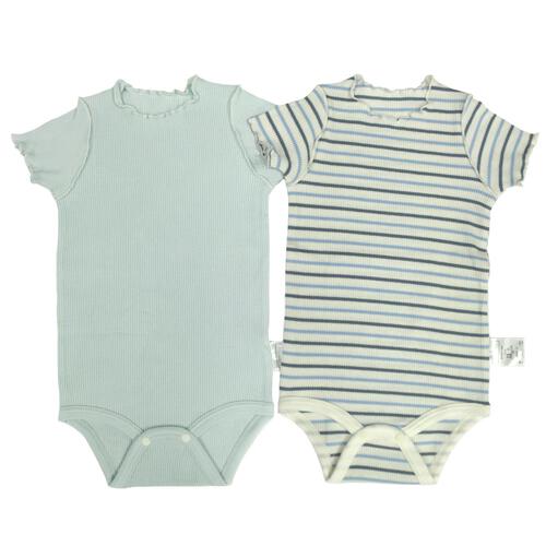 半袖ロンパース肌着 2枚組 リブメローボーダー パステルブルー&times;80cm ベビーザらス限定