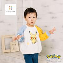 monpoke モンポケ トレーナー 袖配色 サガラ刺繍 ピカチュウ ナチュラル×110cm