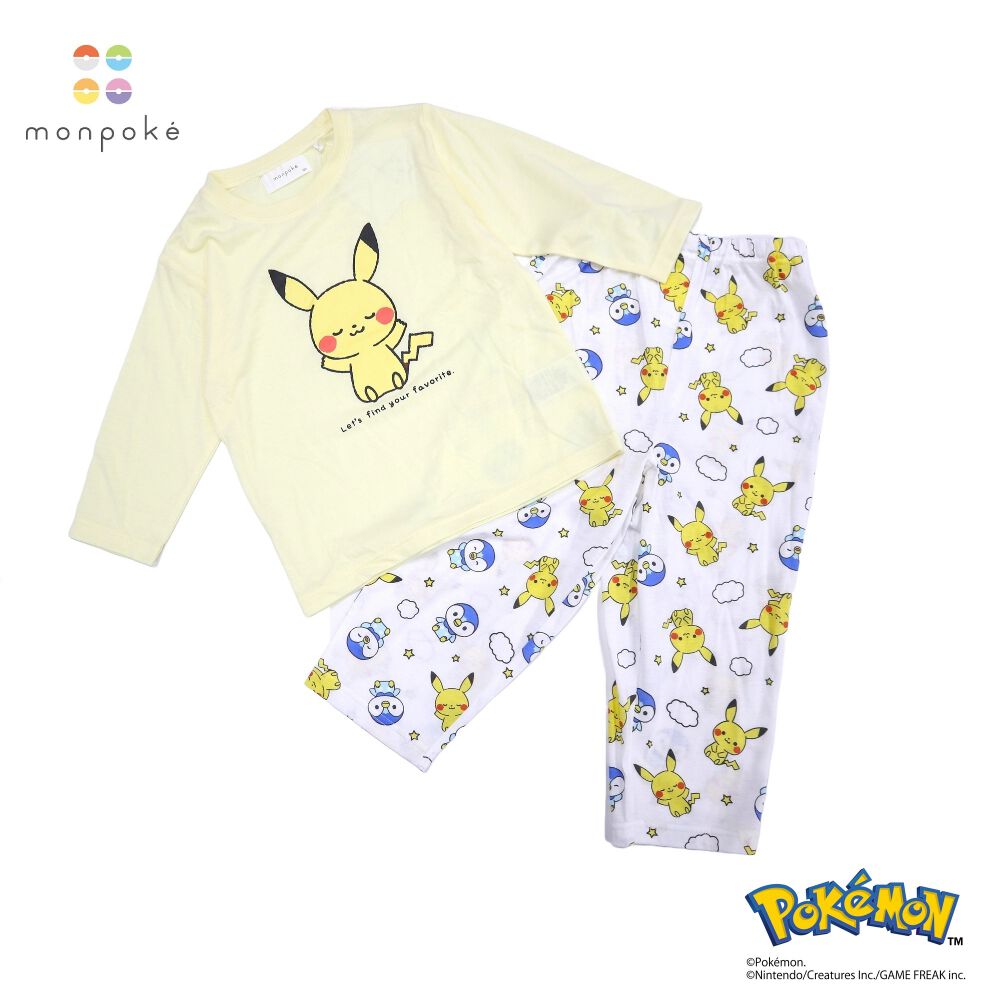 monpoke モンポケ 長袖パジャマ かぶり パネル×総柄 ピカチュウ