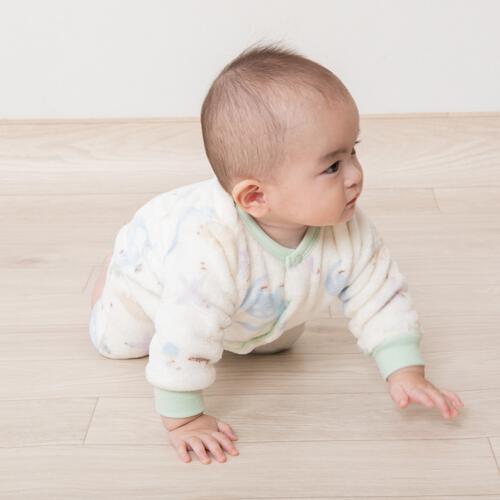 長袖カバーオール フリース 恐竜柄 グリーン×80cm