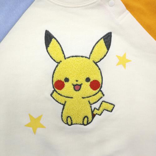 monpoke モンポケ トレーナー 袖配色 サガラ刺繍 ピカチュウ ナチュラル×90cm