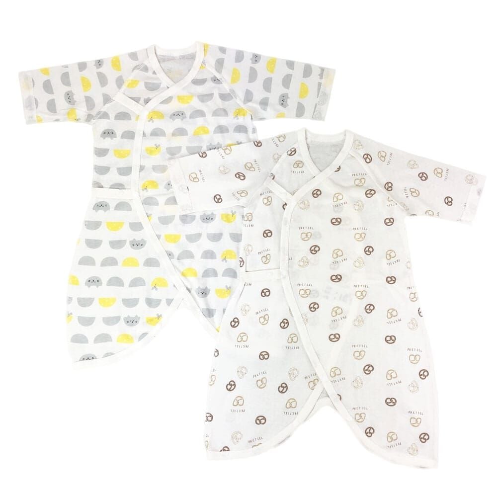 コンビ肌着 ネコ×プレッツェル柄 2枚組(ホワイト×50-70cm) ベビーザら