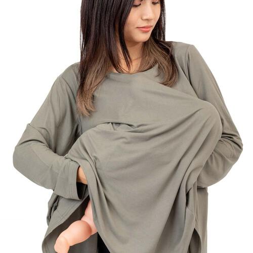 とろみ長袖トップス＋パンツセット(モカ&times;M-L)