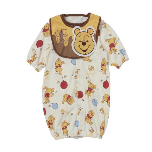 Disney ディズニー 新生児2WAYドレス 長袖 スタイ付き 総柄 くまのプーさん 50-70cm