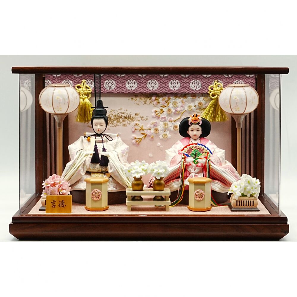 雛人形】ケース親王飾り「枝桜刺繍御簾付パノラマアクリル」（322722