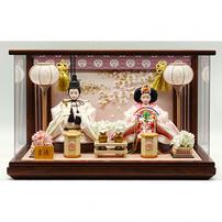 【雛人形】ケース親王飾り「枝桜刺繍御簾付パノラマアクリル」（322722）