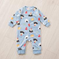 長袖カバーオール フリース オニギリ柄 ブルー×70cm