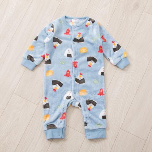 長袖カバーオール フリース オニギリ柄 ブルー×70cm