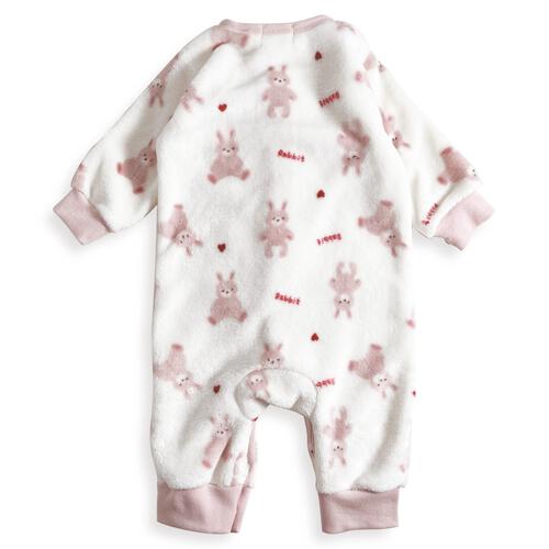 長袖カバーオール フリース ウサギ柄 ピンク×80cm