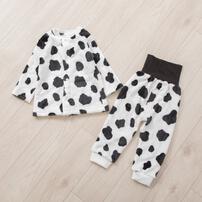 長袖腹巻パジャマ フリース 牛柄 ブラック×95cm