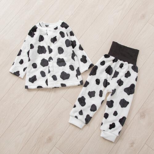 長袖腹巻パジャマ フリース 牛柄 ブラック×95cm