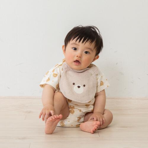 スタイ付きボディスーツ 天竺 クマ ベージュ&times;80cm