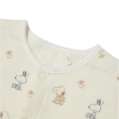 SNOOPY 長袖フィットオール マスコット付き 格子キルト 総柄 スヌーピー ナチュラル×50-60cm ベビーザらス限定