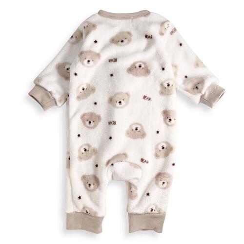 長袖カバーオール フリース クマ柄 ベージュ×70cm