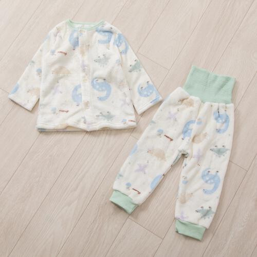 長袖腹巻パジャマ フリース 恐竜柄 グリーン×95cm