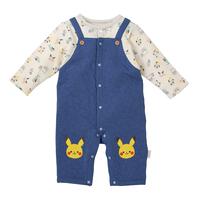 monpoke モンポケ 長袖ロンパース サロペット型 ブルー×80cm