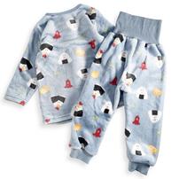 長袖腹巻パジャマ フリース おにぎり柄 ブルー×95cm