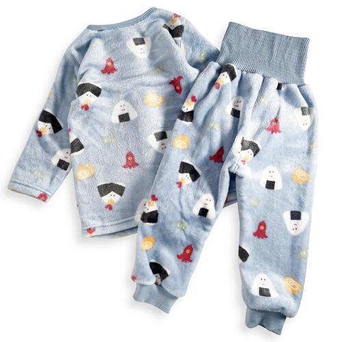 長袖腹巻パジャマ フリース おにぎり柄 ブルー×95cm