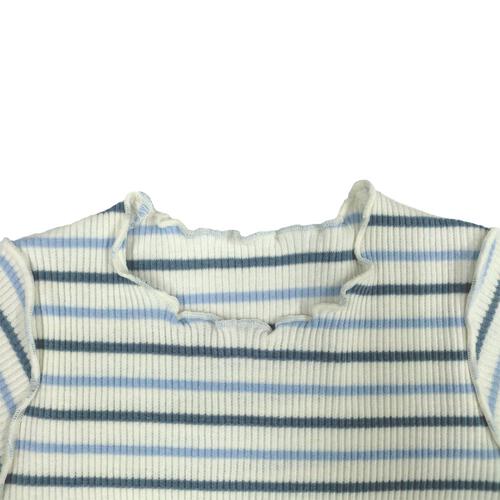 半袖ロンパース肌着 2枚組 リブメローボーダー パステルブルー&times;80cm ベビーザらス限定