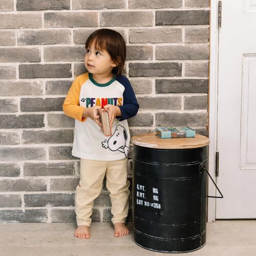 SNOOPY スヌーピー 長袖Tシャツ ラグラン 袖配色 ナチュラル×90cm