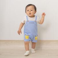 monpoke モンポケ 半袖ロンパース ギンガムチェック サロペット型 ブルー&times;80cm ベビーザらス限定 赤ちゃん 出産準備 出産祝い ベビー服 子供服