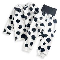 長袖腹巻パジャマ フリース 牛柄 ブラック×80cm