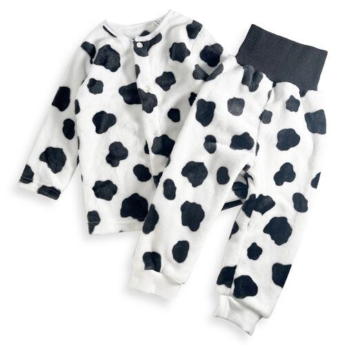 長袖腹巻パジャマ フリース 牛柄 ブラック×80cm