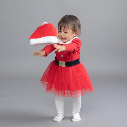 クリスマスチュチュワンピース 女の子 キッズ 子供 サンタ サンタクロース 衣装 ドレスベロア レッド×110cm ベビーザらス限定