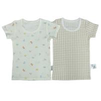 2枚組抗菌半袖シャツ肌着フライス 恐竜&times;チェック ホワイト&times;100cm ベビーザらス限定