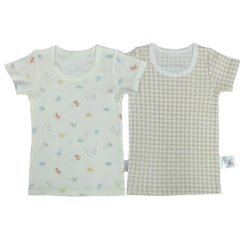 2枚組抗菌半袖シャツ肌着フライス 恐竜&times;チェック ホワイト&times;100cm ベビーザらス限定