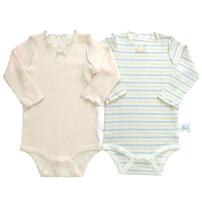 長袖ロンパース肌着 2枚組 リブメローボーダー ピンク×80cm ベビーザらス限定