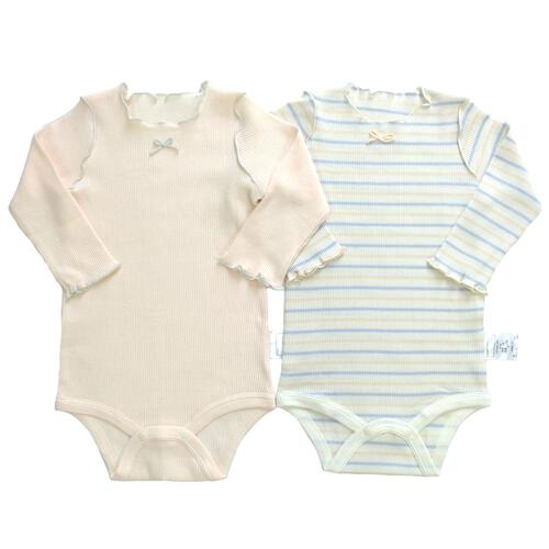 長袖ロンパース肌着 2枚組 リブメローボーダー ピンク×80cm ベビーザらス限定