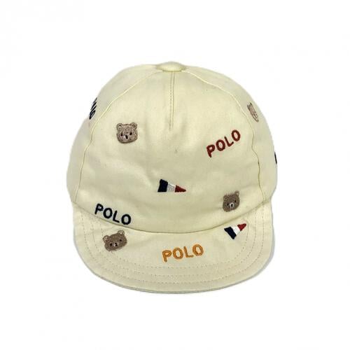 POLOBCS 刺繍キャップ ベアフラッグ 日よけ付き ナチュラル&times;46cm 