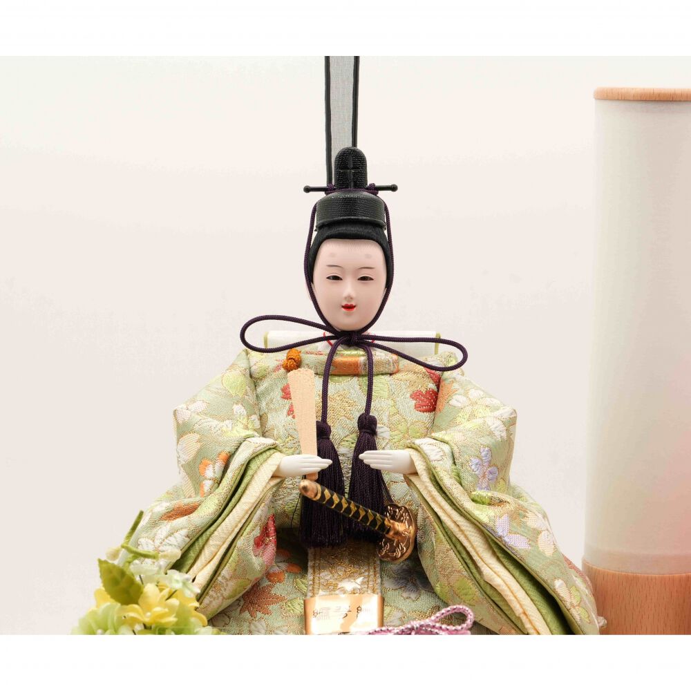 雛人形】ケース飾り 親王飾り「桜刺繍クリーム パノラマアクリル